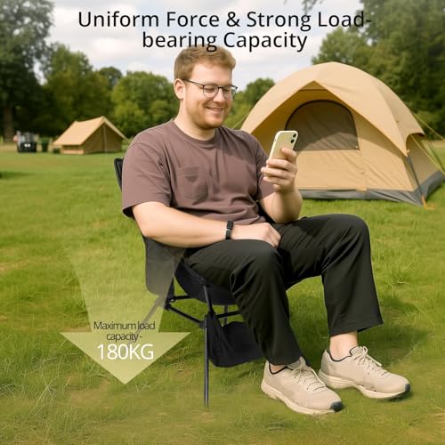 Anbte Extra Height & Width Portable Camping Chair, 400LBS Capacity Compact Folding Chair with Square Frame Quick Setup Sto...