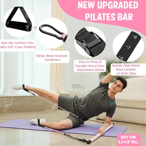 Pilates Bar Kit with Resistance Bands, Multifunctional youga bar for Women & Men – Portable Pilates Workout Equipment for ...