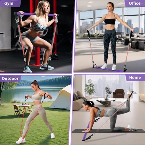 Goocrun Portable Pilates Bar Kit with Resistance Bands for Men and Women - 3 Set Exercise Resistance Bands - Multifunction...
