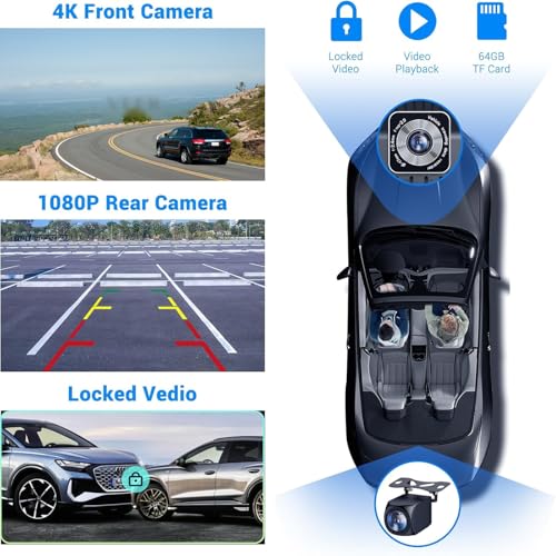 10.26" Wireless Portable Carplay Screen CarPlay & Android Auto Car Stereo 360 Rotation 4K Dash Cam 1080p Rear Camera Mirro...