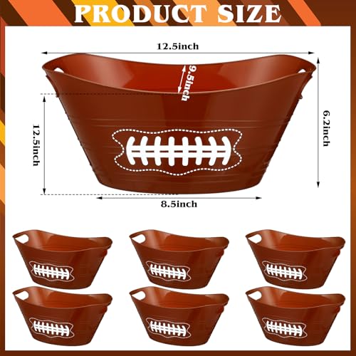Teenyyou 6 Pcs Brown Football Plastic Ice Bucket Drink Cooler Bulk 4.5l Oval Storage Basket Tub with Handles for Summer Sp...