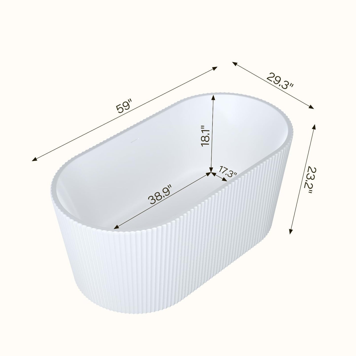 59 Inch Acrylic Freestanding Bathtub, Deep Soaking Tub with Non-Slip Base, cUPC Certified Free Standing Tub, Chrome Drain Bath Tub, Modern Tub for Bathrooms, White