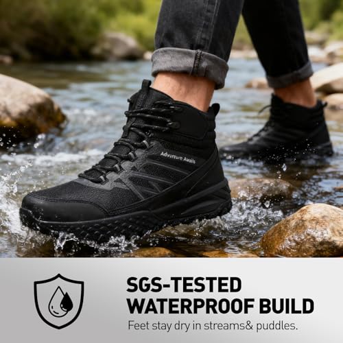 ARTOPEAK Men's Waterproof Hiking Boots with Built-in Gaiters, Ankle High Non-Slip Outdoor Trekking Shoes for Backpacking, ...