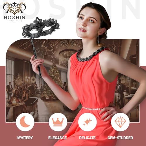 Hoshin Masquerade Mask with Stick, Mardi Gras Deecorations Venetian Masks for Womens