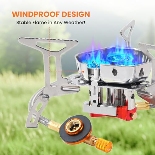 Portable Propane Camping Stove for Outdoor - GEEKHOM 6800W Windproof Gas Stove with Piezo Ignition; 2-Fuel Butane Propane ...
