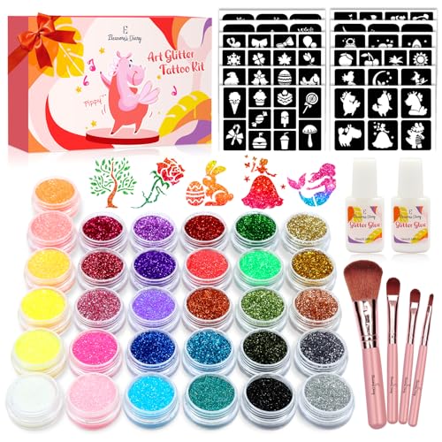 Temporary Glitter Tattoo Kids, Eleanore's Diary 31 Glitter Colors,165 Unique Stencils,2 Glue,4 Brushes,Adults & Kids Arts ...