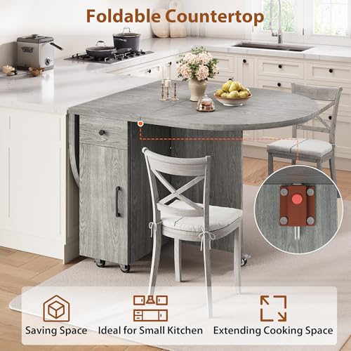Jocoevol Folding Dining Table for 4 Kitchen Dining Room DinnerTable with Storage Drawer Space Saving Oval Foldable Drop Le...