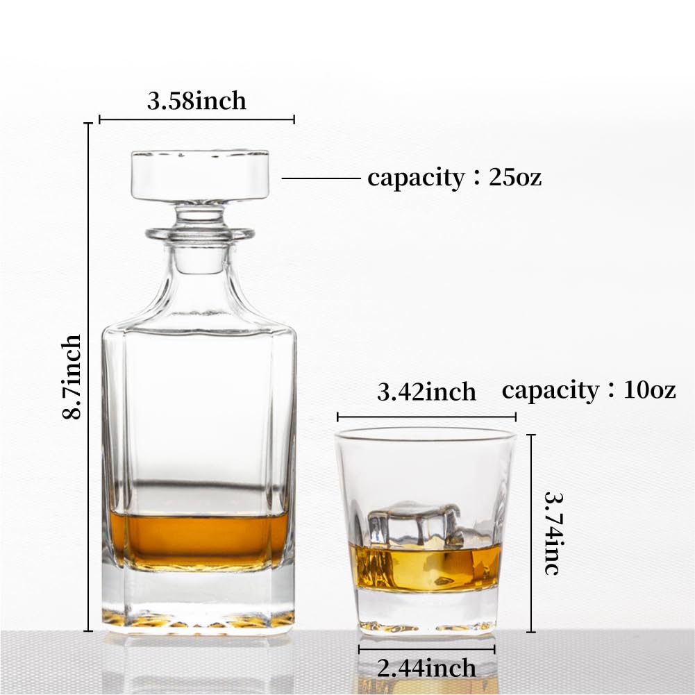 Square 25Oz Whiskey Liquor Decanter Set With 2 Glasses in Box,Decanter Set for Scotch Liquor,Whiskey Wine Decanter Suit for Men and Women Father Coworkers Lovers