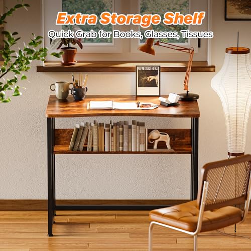 Huuger Folding Desk with Storage Shelf, 31.5 Inch Foldable Computer Table for Small Spaces, Space Saving Sofa Table for Co...