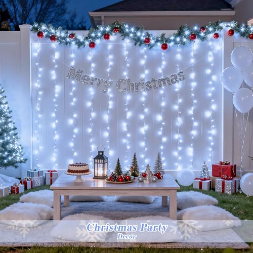 JMEXSUSS 200 LED Fairy Curtain Lights Battery Operated & USB Plug in - Remote Curtain String Lights for Bedroom with 8 Mod...