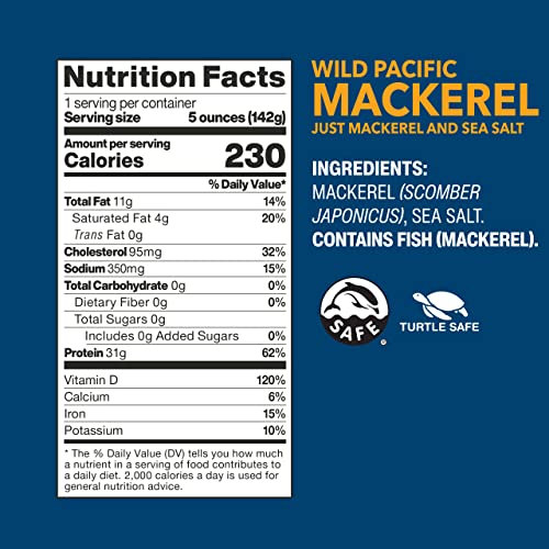 Wild Planet Wild Pacific Mackerel Fillets (SABA), Skin-On & Boneless, Delicious & Sustainable, Tinned Fish, 5 oz, (Pack of...