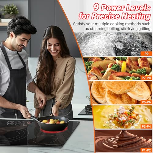 AMZCHEF Electric Cooktop 36 Inch,5 Burners Built-in Electric Stove Top,Max 9000W Ceramic Glass Countertop with Touch Contr...