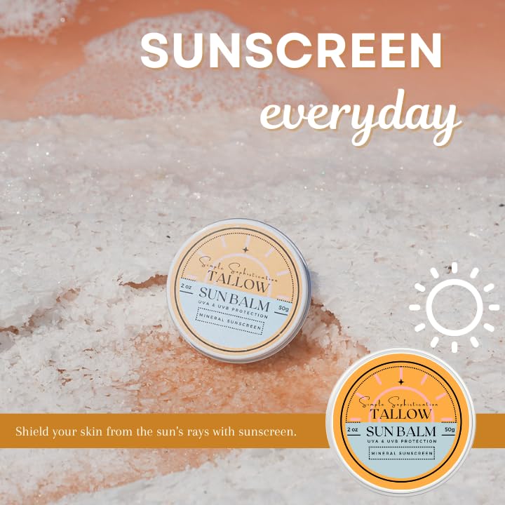 Tallow Sun Balm, tinted - with grassfed tallow, castor oil, zinc oxide | Mineral Sunscreen | Natural, Clean, Organic | Reef Safe