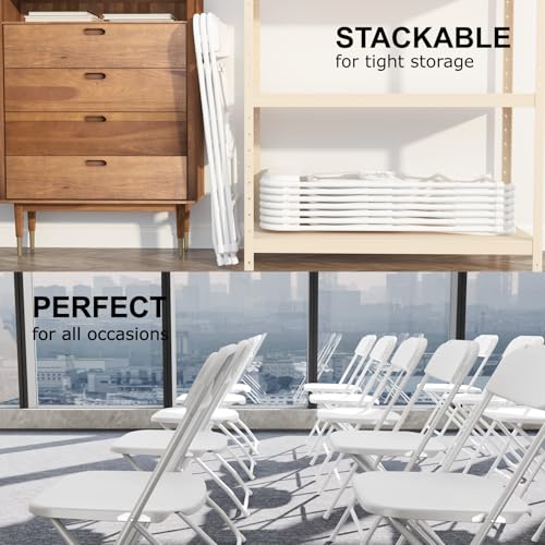 TRINEAR 10 Pack White Folding Chairs, Portable Party Chairs, Plastic Folding Chair,Stackable Commercial Seats with Steel F...