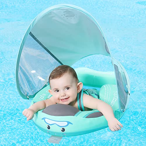 Mambobaby Float Baby Swim Float with Canopy, Non-Inflatable Solid Baby Float, Upgrade Soft Skin-Friendly Fabric Material I...