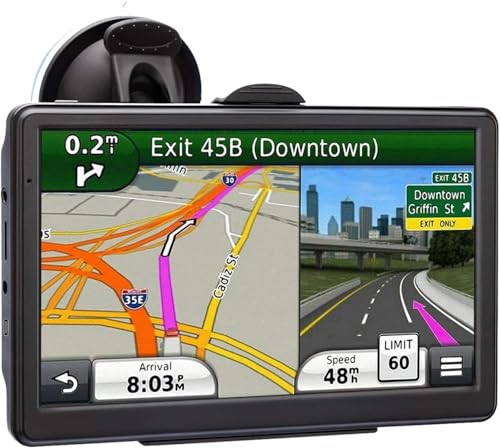 GPS Navigation for Car, 2025 Map 7 inch Touch Screen Car GPS, Voice Turn Direction Guidance, Support Speed and Red Light W...