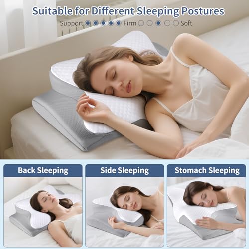 Cervical Neck Pillow for Sleeping - Ergonomic Side Sleeper Pillow for Pain Relief, Contour Cervical Pillow for Neck Suppor...