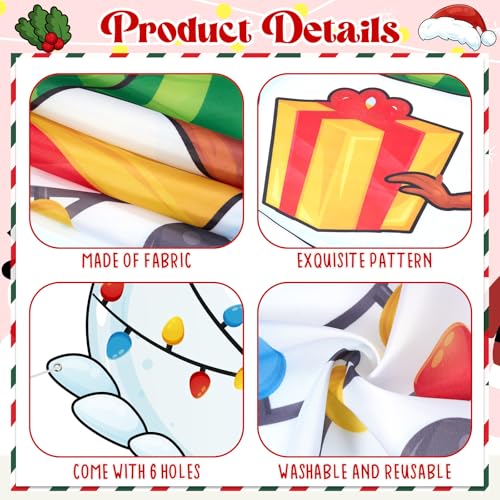 WovWeave Snowman Christmas Photo Booth Fabric Banner with Two Face Cutouts, 55" x 44" Holiday Party Decorations, Winter Ba...