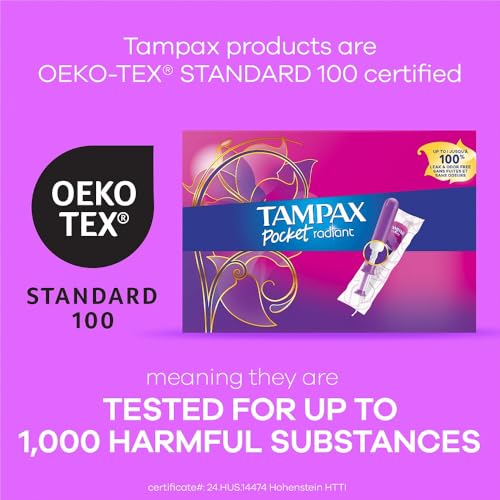 Tampax Pocket Radiant Compact Plastic Tampons, with LeakGuard Braid, Regular Absorbency, Unscented, Pack of 3 (28 count ea...