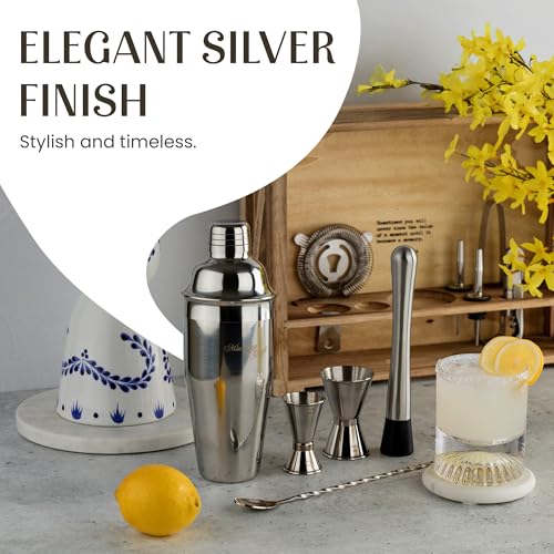 Mixology & Craft 11-Piece Cocktail Shaker Set with Wood Stand | Complete Cocktail Kit Gift Set | Top Bartender Gifts for M...