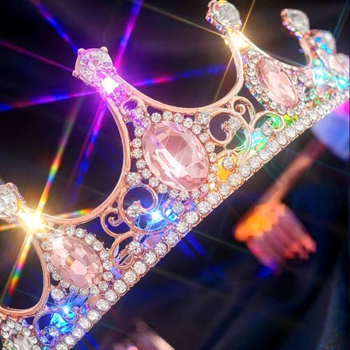 Lorealri Light Up Rhinestone Birthday Tiaras, Crystal Pageant Princess Crowns, Homecoming Headwear Accessories for Women