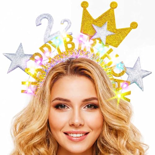 DRESBE Light Up Birthday Headband LED Birthday Headbands Glow Party Hair Accessories for Women