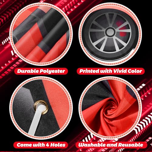 2PCS Race Cars Photo Booth Props Large Fabric Race Car Party Decorations Banner Sign Car Shaped Photo Prop Racing Themed S...
