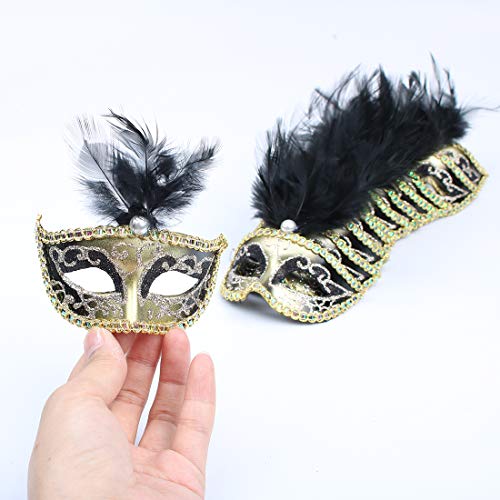 Hophen 24 Pieces Decorative Mini Masquerade Mask Party Decorations Luxury Feather Mardi Gras Venetian Mask Party Favors (B...