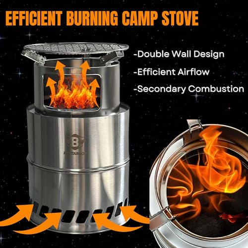 Bestargot Camping Wood Stove, Extra Large Size 8 x 12 inches, Portable Smokeless Fire Pit, Stainless Steel, Windproof & St...