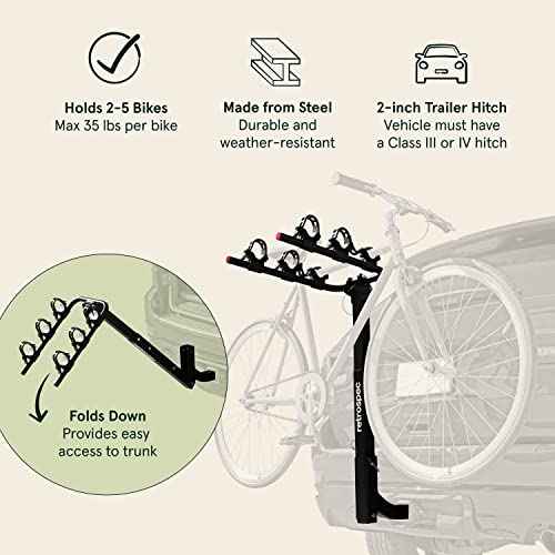 Retrospec Lenox 2-5 - Bike Hitch Rack for Cars, Trucks, SUVs with 2¡± Hitch | Foldable Steel Frame with Anti-Rattle Adapter, Tie Down Cradles and Straps - Fits Most Frames