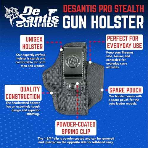 DeSantis Pro Stealth IWB Holster - Holster IWB, Conceal Carry Holster, Fits Most Large Frame Double Action & Semi Autos Up To a 4" Barrel, GLOCK 17/19, FN 509, S&W M&P 9/40 4.25¡±- Ambidextrous, Black