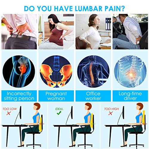 Niceeday Lumbar Support Pillow for Office Chair Car Back Support Pillow, Memory Foam Gaming Chair Desk Chair Back Cushion ...