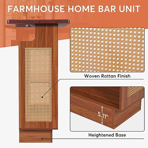Tribesigns Rattan Home Bar Unit, Farmhouse 4-Tier Bar Table with 4 Stemware Racks and Heightened Base, Liquor Wine Bar Cab...
