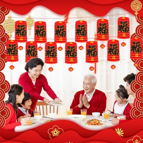 12Pcs Chinese New Year Decorations 2026,6.3*9.8In Year of The Horse Red Fu Lanterns Lunar Spring Festival Ceiling Hanging ...