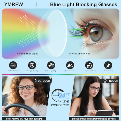 YMRFW Oval Blue Light Blocking Glasses for Women Retro 90s Cat Eye Frame Glasses Computer TV Eyeglasses Anti Eyestrain