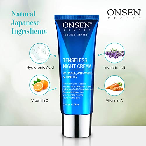 Onsen Secret Wrinkle Repair Tenseless Night Face Cream - Dermatologist Recommended Anti-Wrinkle, Radiance and Tonicity Cream - Anti Aging Ultra Boost Facial Creme for Dry Skin & Age Spots (0.8 Fl Oz)