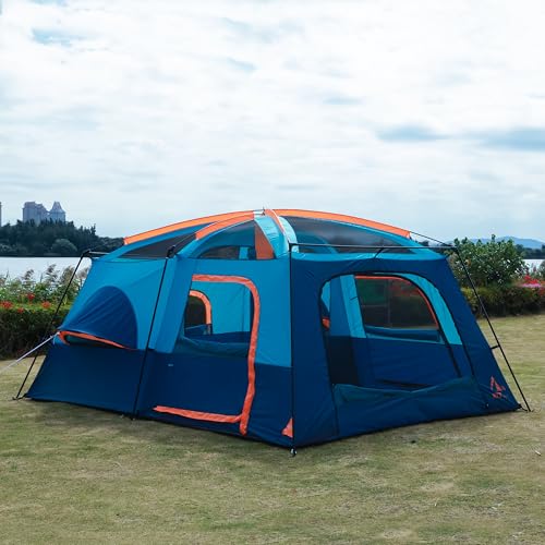 KTT Extra Large Tent 6-10-12-14 Person(Style-B),Family Cabin Tents,2 Rooms,3 Doors and 3 Windows with Mesh,Straight Wall,W...