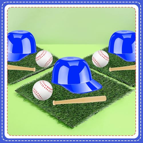 24 Pcs Baseball Party Table Decorations Kit Include Artificial Grass Mats 1.97 Inch Baseballs Baseball Bats Blue Caps for ...