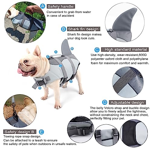 Hifrenchies Dog Life Jacket Shark Swimming Vest Dog Safety Swimsuit Floatation Life Vest for French Bulldog/Pug(M,Shark)