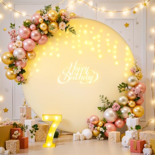 7.2 FT Ivory Round Backdrop Cover with Lights String for Circle Arch Stand Circle Backdrop Covers with LED Fairy Lights fo...