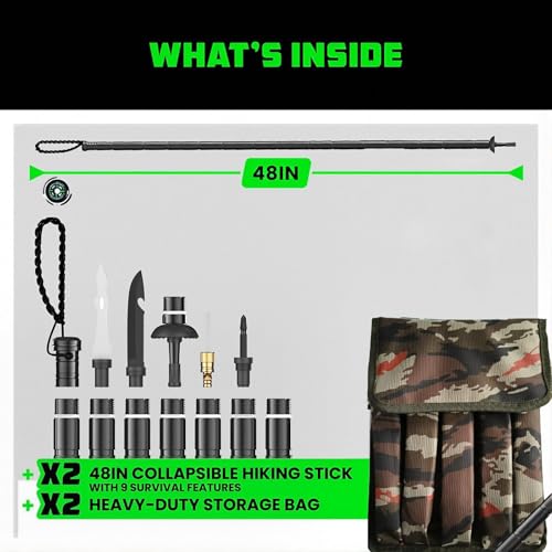 Sakertool 8 in 1 Collapsible Tactical Hiking Trekking Pole, Tactical Walking Stick, Survival Hiking Staff & Trekking Pole,...