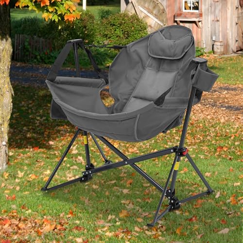 Ainfox Hammock Camping Chair, Foldable Portable Rocking Chairs for Adults Outside Swinging Camp with Cup Holder Pillow for...