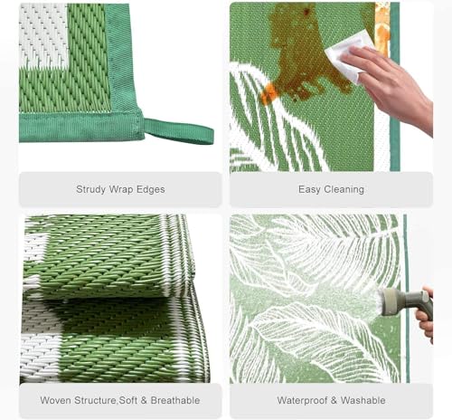 wikiwiki Outdoor Rug, 9x18ft Waterproof Reversible Mat Indoor Outdoor Rugs Carpet, Small Area Rug Plastic Straw Rug for Pa...
