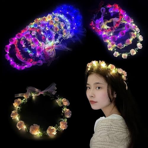 Seadiquiet White Vintage LED Flower Crown, Glow Flower Wreath Headbands Luminous Led Bridal Headpiece Wedding Headdress Ha...