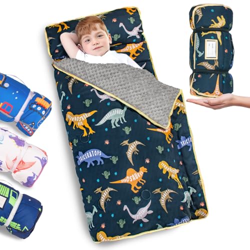 Primlect Thickened Toddler Nap Mat with Removable Pillow and Minky Blanket, Extra Large 55''x35'' Sleeping Bag, Washable, ...