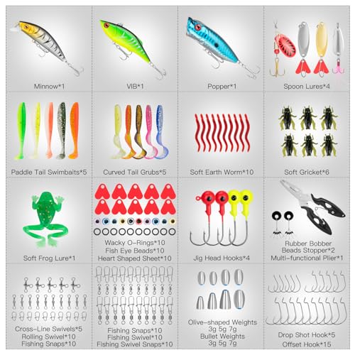 WITOROR Fishing Lures, Tackle Box with Tackle Included, Crankbaits, Spoon, Hooks, Weights & Other Accessories, Fishing Bai...