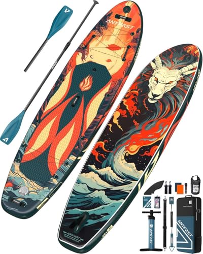 ANYFAST Inflatable Stand Up Paddle Boards - Extra Wide Fishing Paddleboard,Cool Design,Ultra Stable Standup SUP,15 D-Ring...