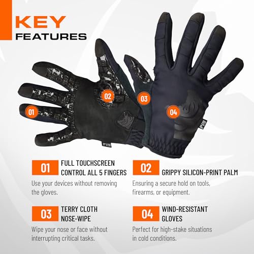 PIG Full Dexterity Tactical Cold Weather Gloves, Insulated, Touchscreen Compatible, Silicone Grip, for Shooting, 1 Pair