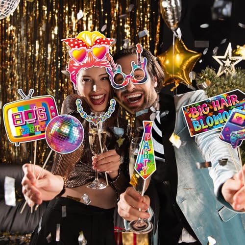 80s Photo Booth Props, Tumwisk 30PCS 80s Party Decorations, Back to 1980s Birthday Photo Booth Props，Funny Selfie Props fo...