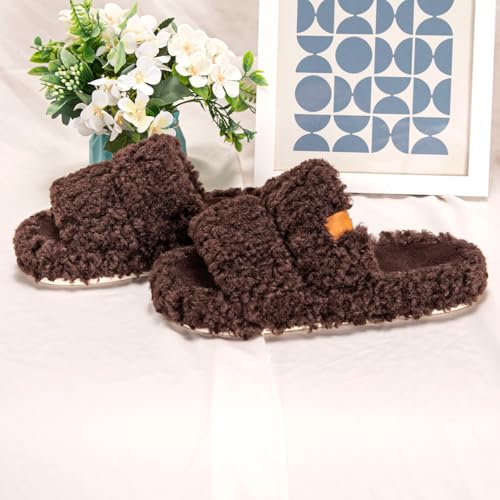 House Slippers for Women Fuzzy Open Toe Soft Comfy Bedroom Shoes for Indoor Outdoor
